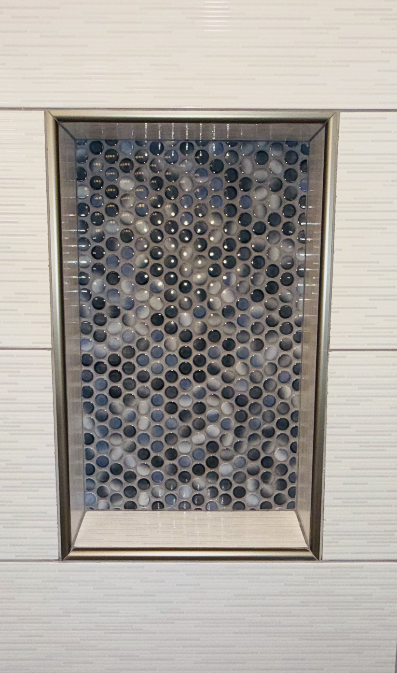 Penny round tile shower niche West Chester