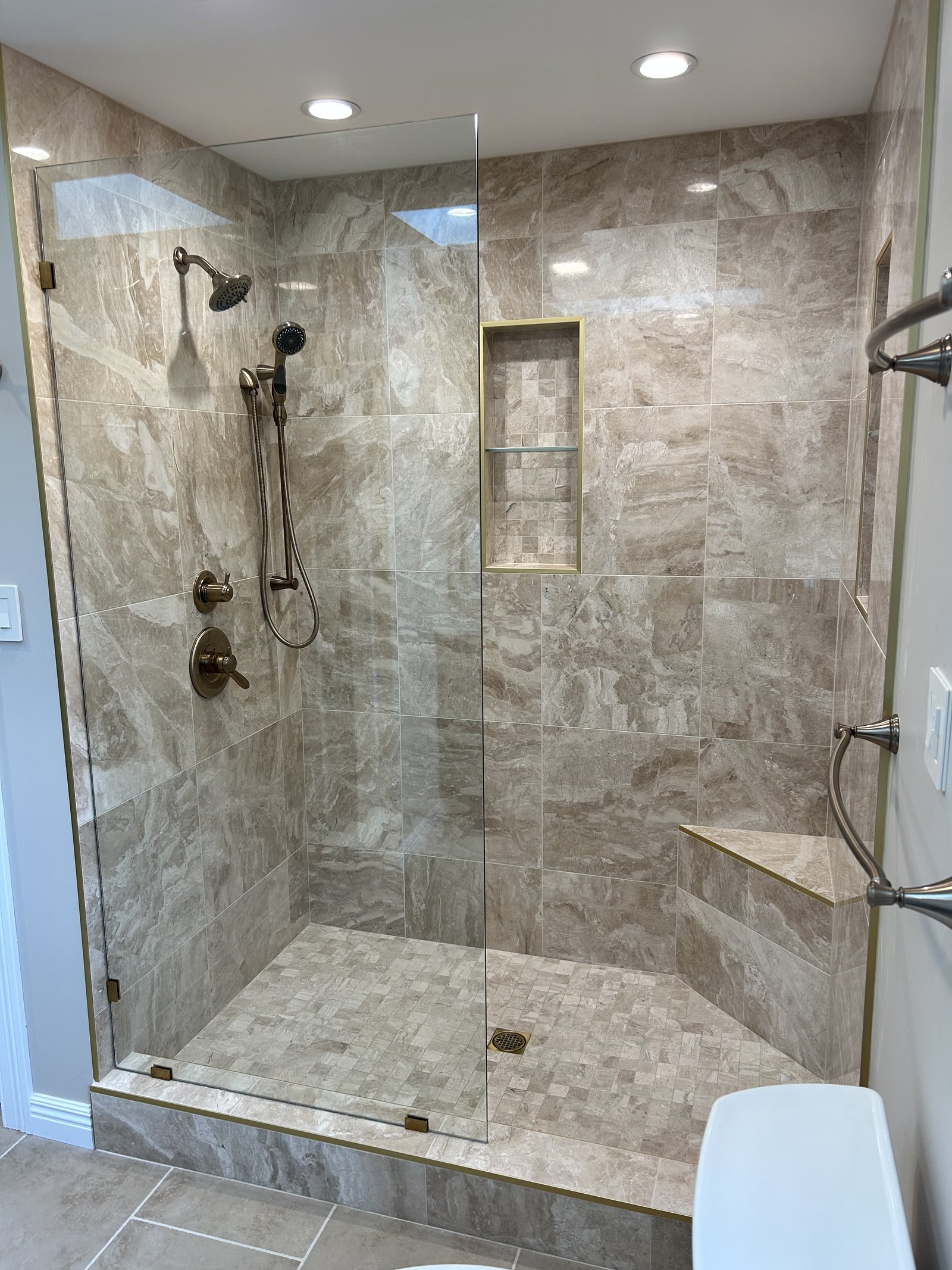 Walk-in shower glass door with bench Chester County